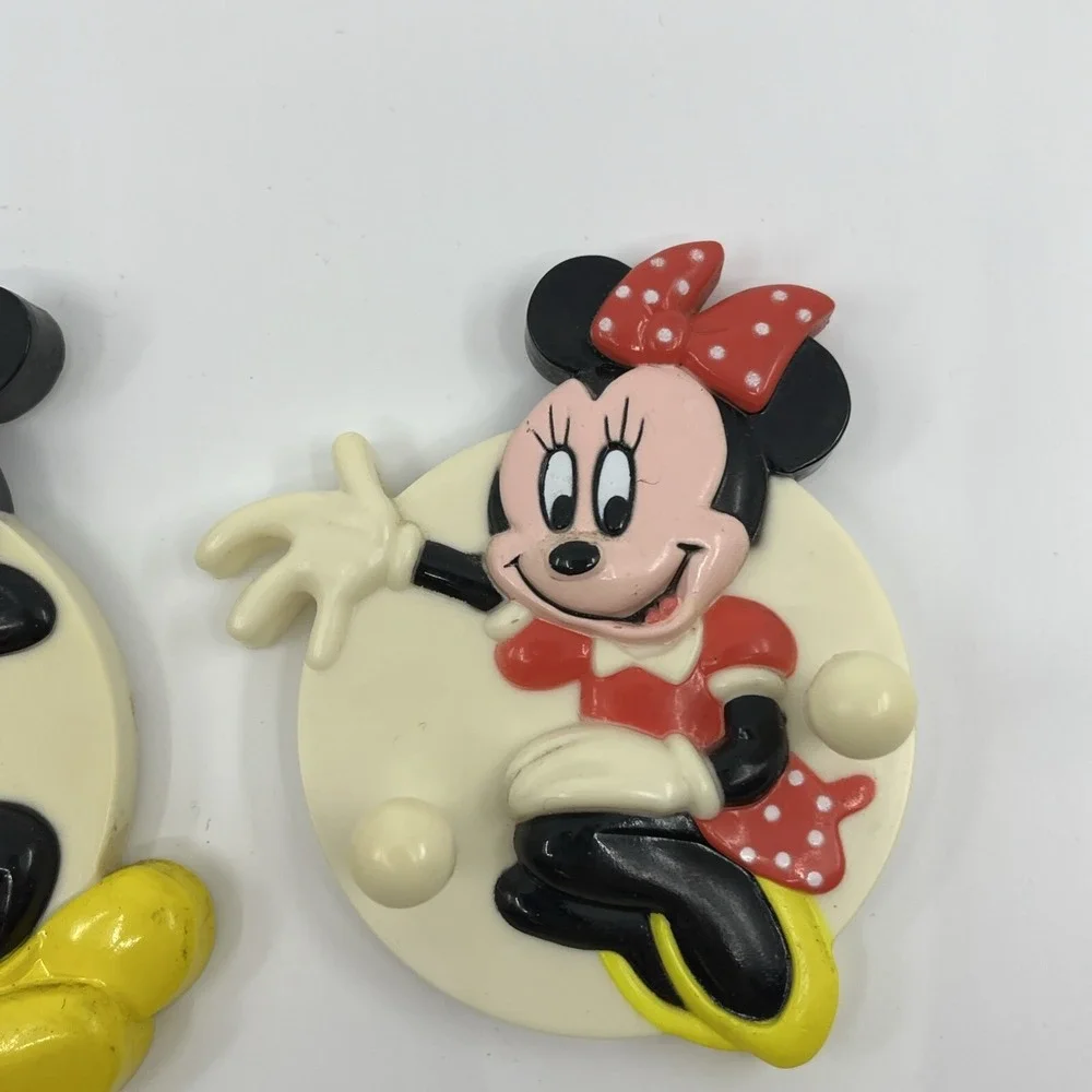 Vintage 2 Disney Refrigerator Magnets Mickey Mouse Minnie Hooks 1995 3